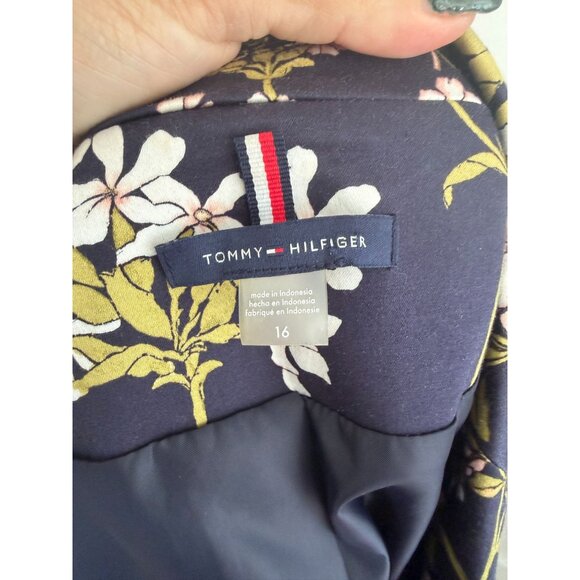 TOMMY HILFIGER Navy Blue Floral Blazer Jacket Size 16 - Picture 2 of 7